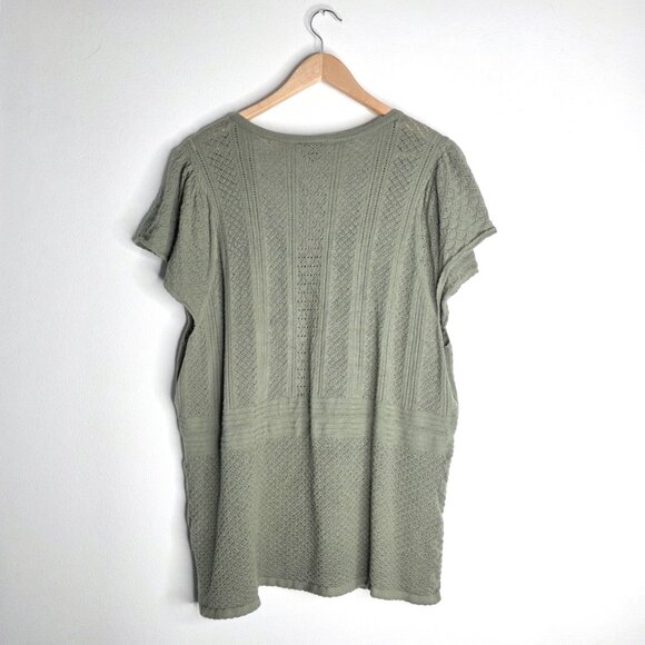 Torrid Olive Green Crochet Knit Short Sleeve Sweater Top Flutter Sleeves - Picture 8 of 10